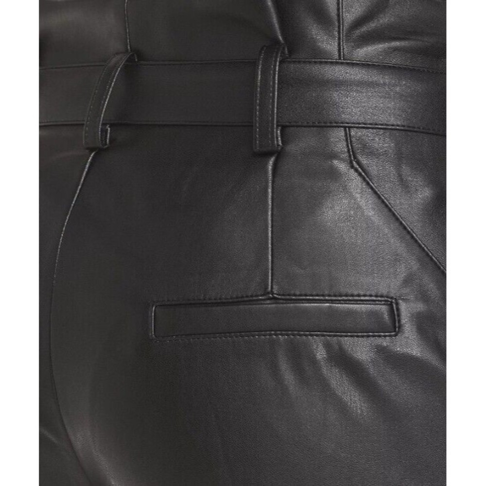 Lucy Paris Belted Paper Bag Waist Black Faux Leather High Rise Womens Sz L Pant - Picture 5 of 16